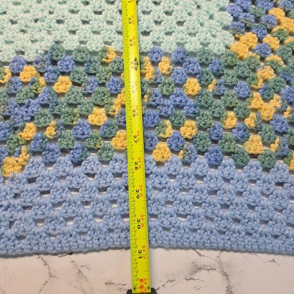 Handmade Blue Yellow Crocheted Granny Patch Baby Blanket Throw - Picture 8 of 8